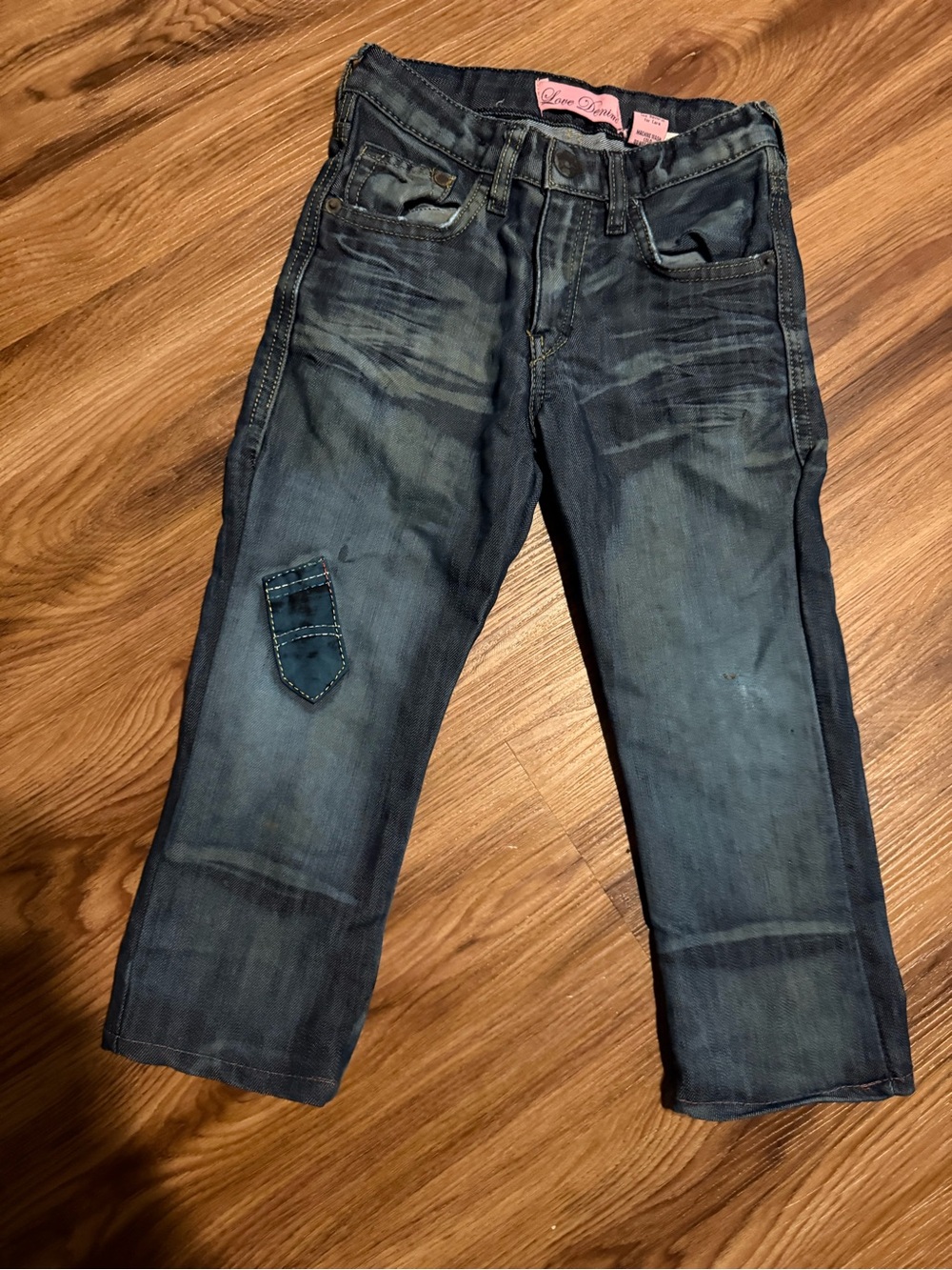 Love Denim Girl's  Dark Blue Straight Jeans with Patch Detail
